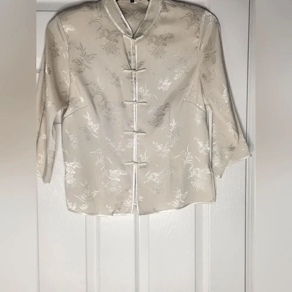Chineese Style L Cream 3/4 Sleeve Floral Print Women’s Top Cardigan